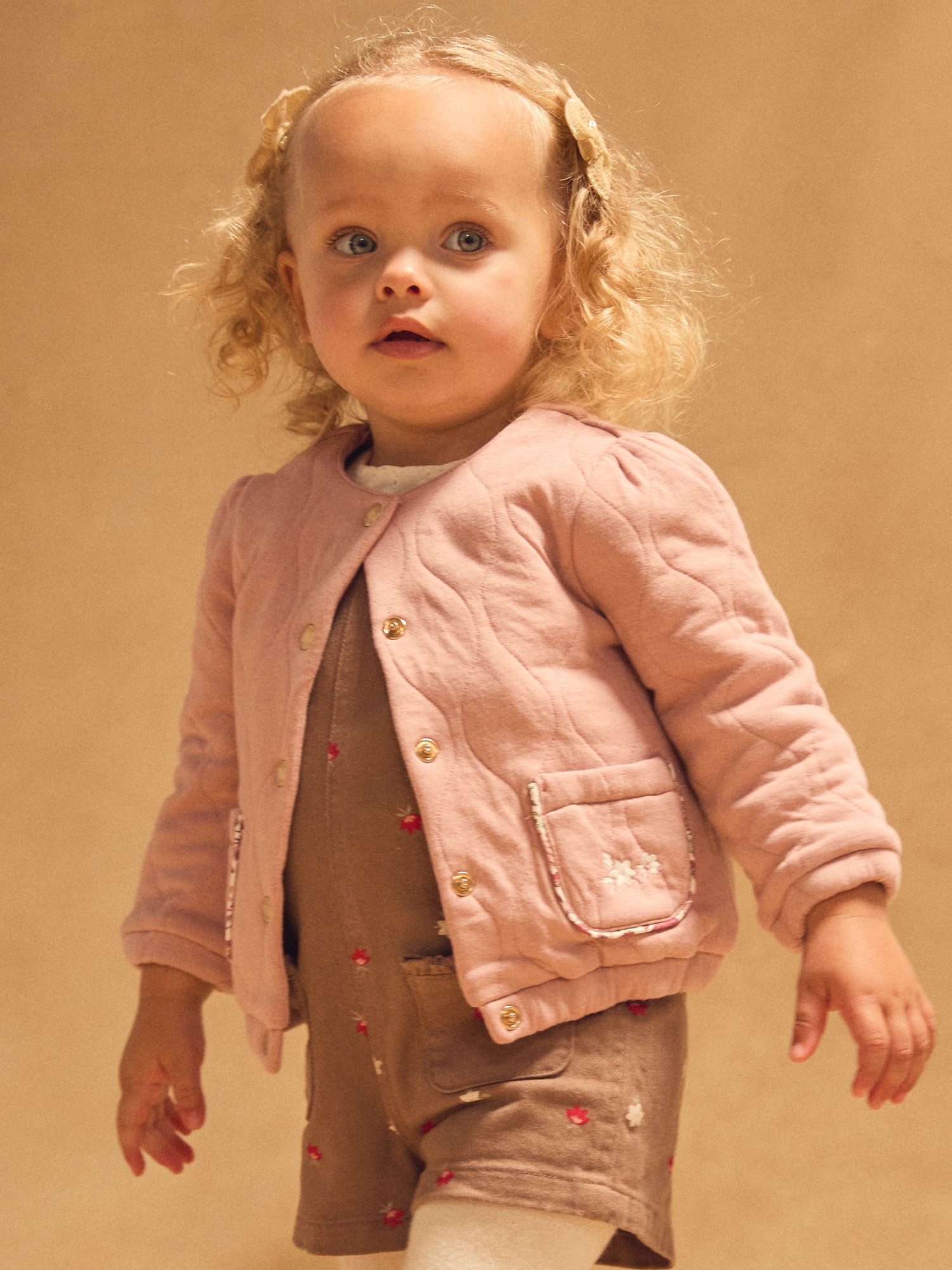 Cardigan rose pâle matelassé Bébé Fille